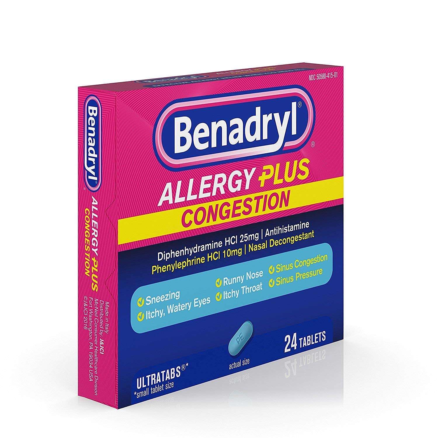 3 Pack Benadryl Allergy Plus Congestion Ultra Tablets 24 ...