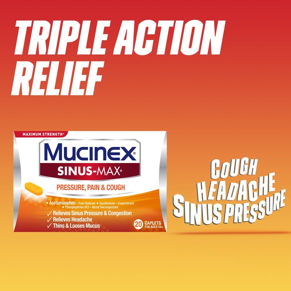 5 Pack Mucinex Sinus Max Maximum Strength For Pressure Pain &  Cough 20 ...