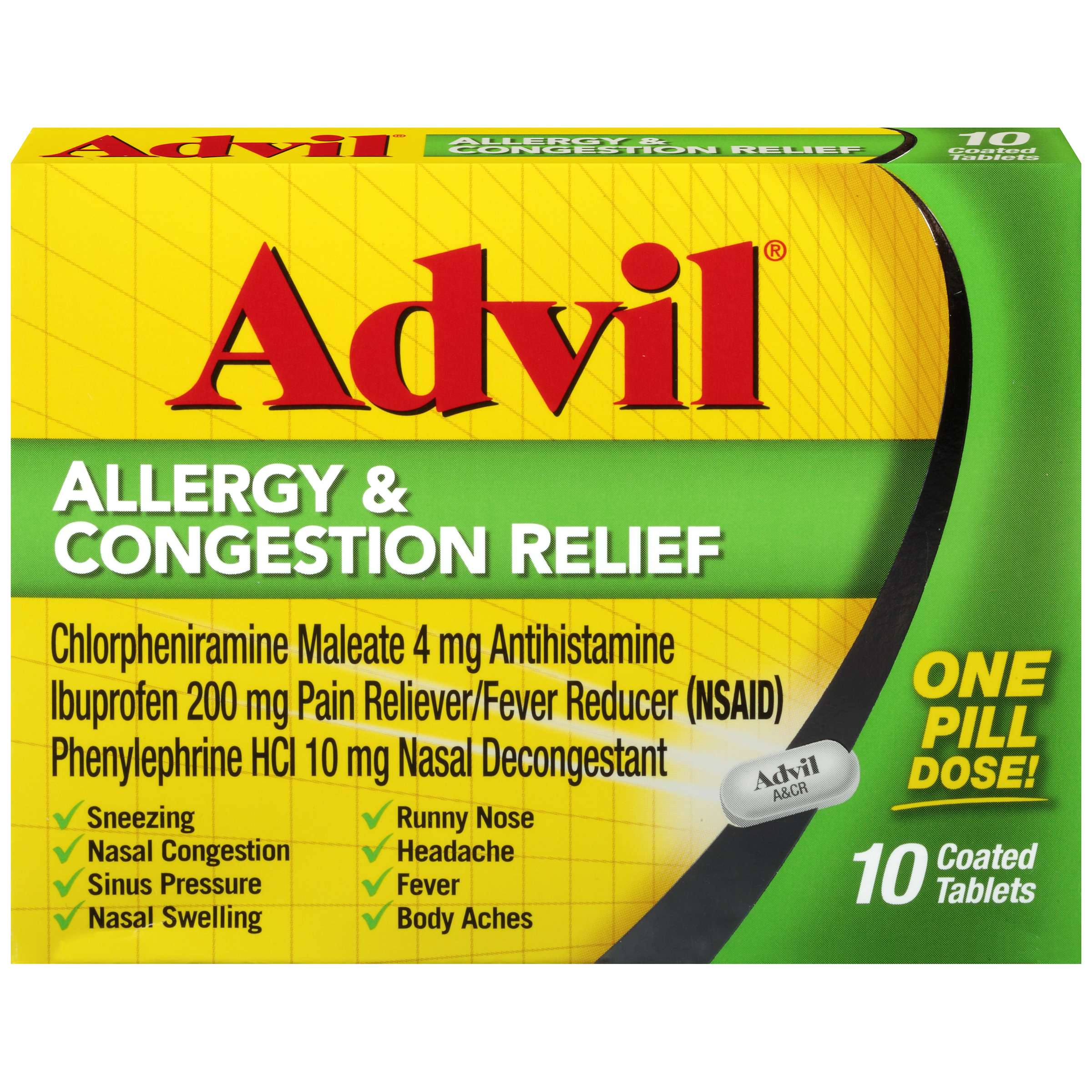 Advil Allergy &  Congestion Relief, Pain &  Fever Reducer (10 ct ...