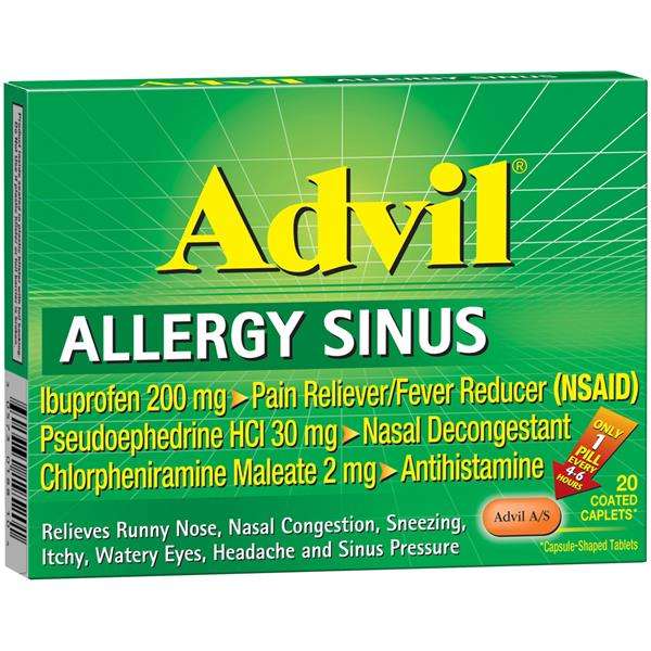Advil Allergy Sinus Pain Reliever/Fever Reducer, Decongestant ...