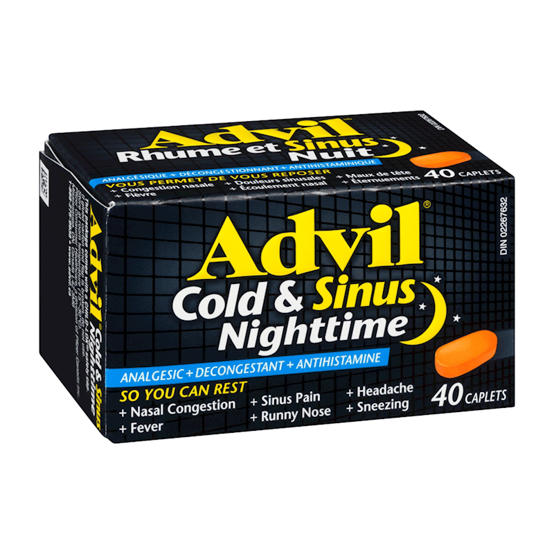 Advil Cold &  Sinus Nighttime Analgesic + Decongestant + Antihistamine ...