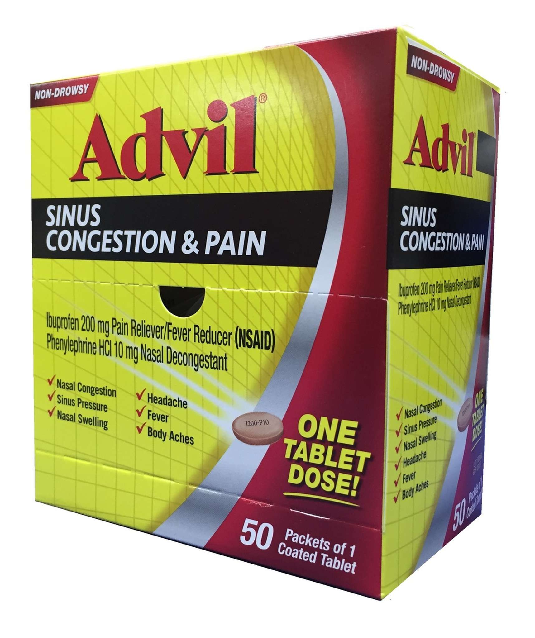 Advil Sinus Congestion &  Pain, 50 Packets of 1 Tablet ...