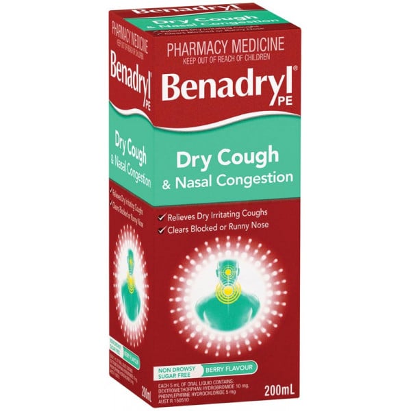 Buy Benadryl PE Dry Cough &  Nasal Congestion 200ml Online