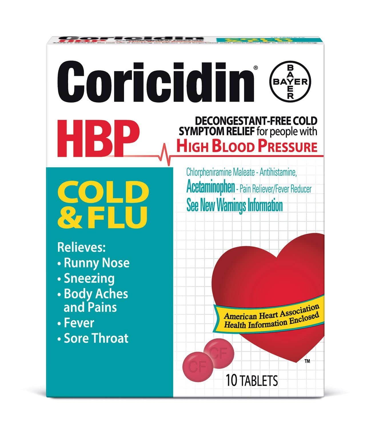 Coricidin HBP Cold &  Flu, for individuals with high blood pressure 10ct ...