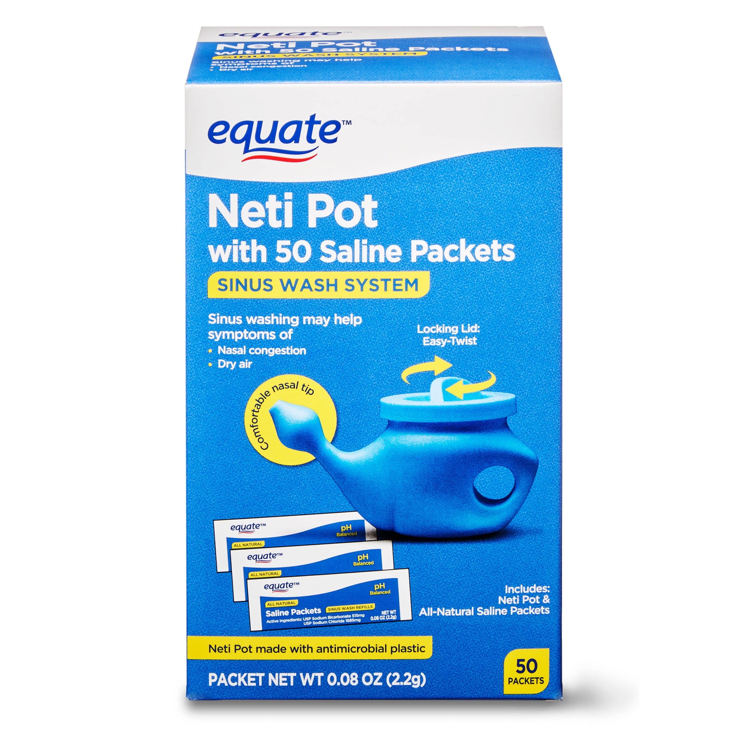 Equate Neti Pot Sinus Wash System + 50 Saline Packets