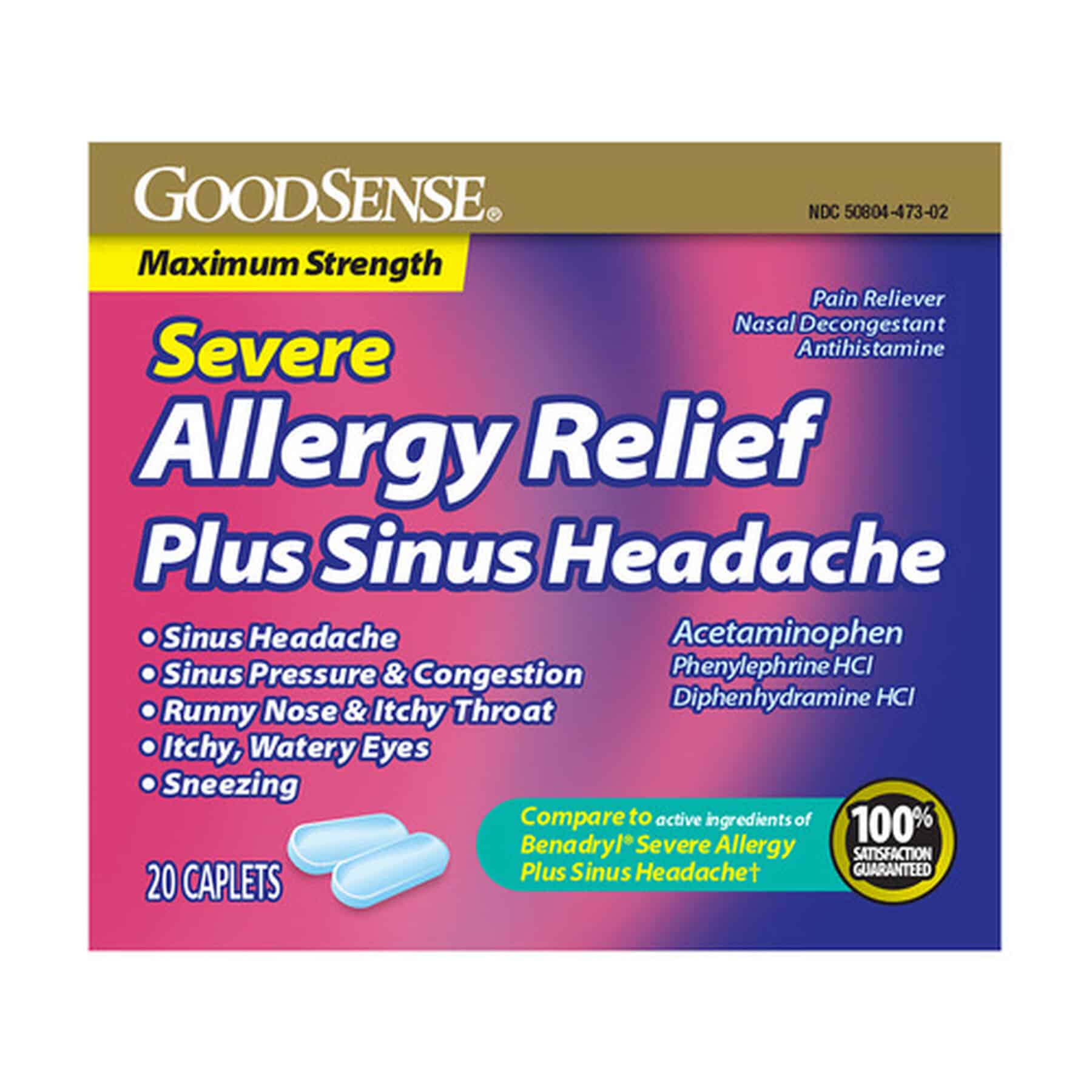 GoodSenseÂ® Severe Allergy Relief Plus Sinus Headache Caplets, 20ct