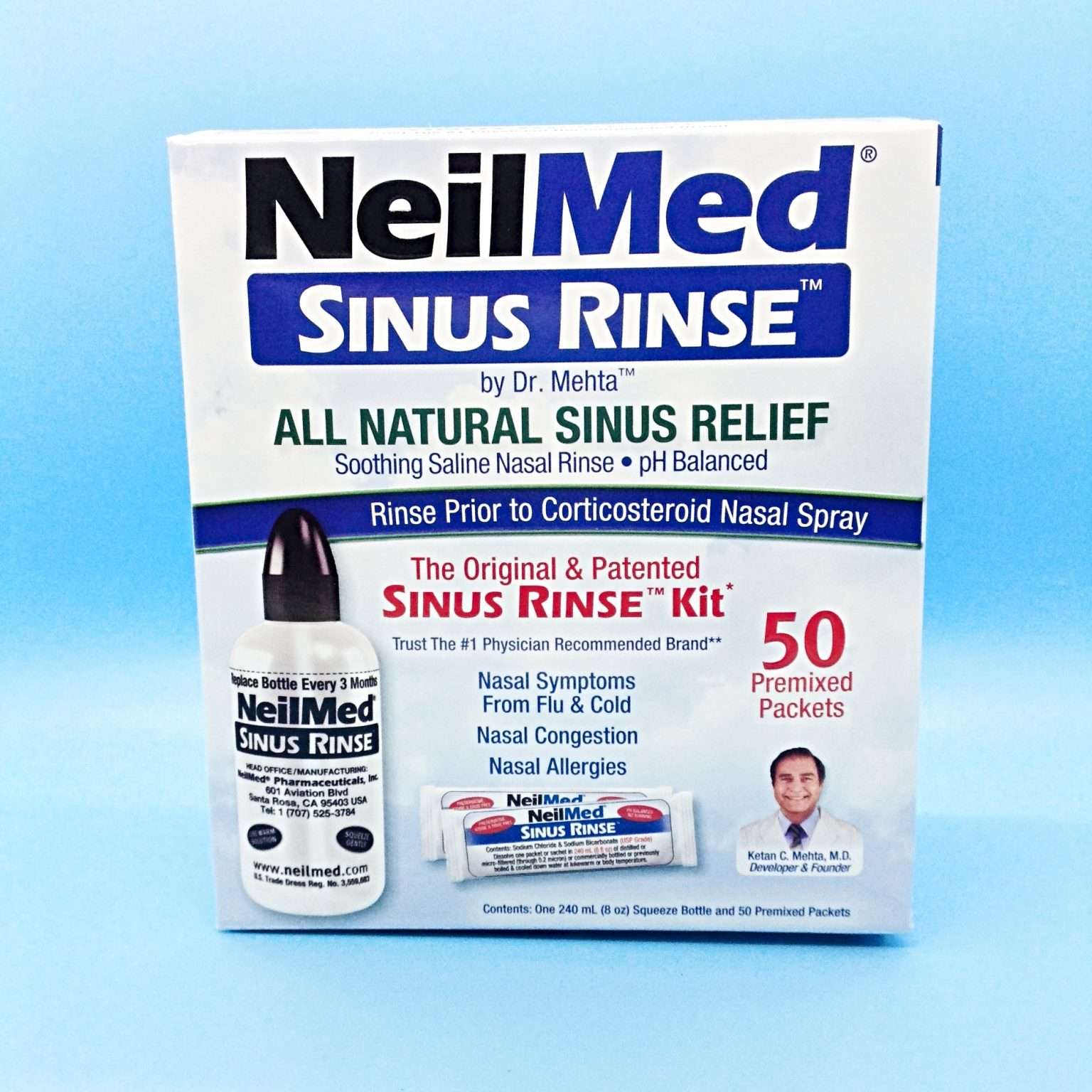 NeilMed Sinus Rinse Starter Kit With 50 Premixed Packets ...