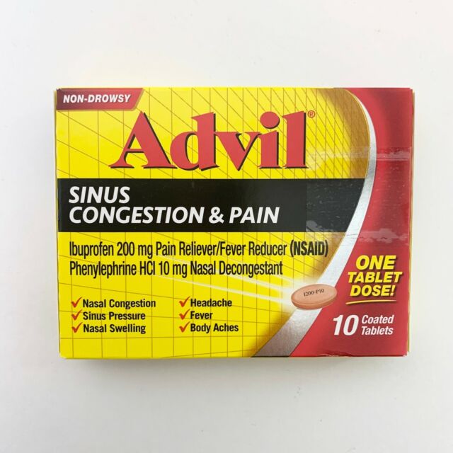 NEW NIP Advil Sinus Congestion &  Pain Reliever Coated Tablets, 10 Ct