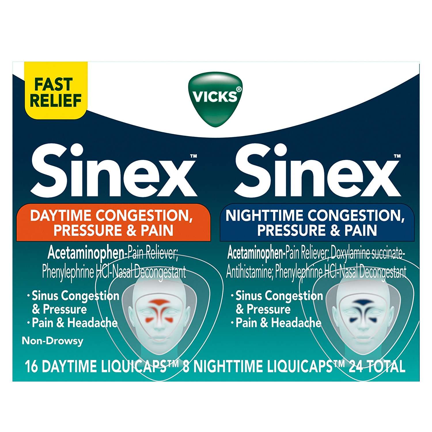 Sinex Daytime and Nighttime Sinus Relief, 24 LiquiCaps, The Congestion ...