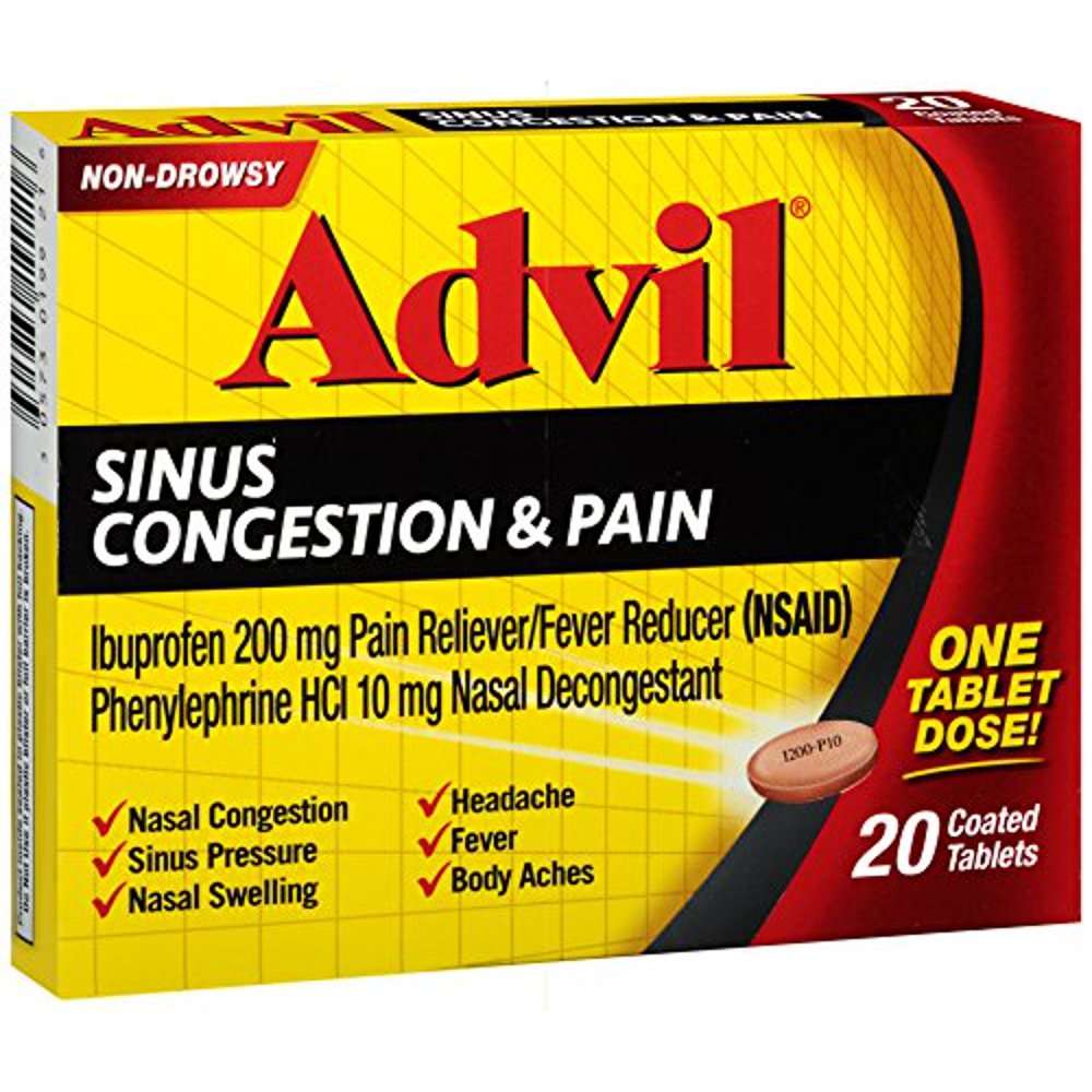 Sinus Congestion &  Pain Reliever Coated Tablets, 20 Count ...