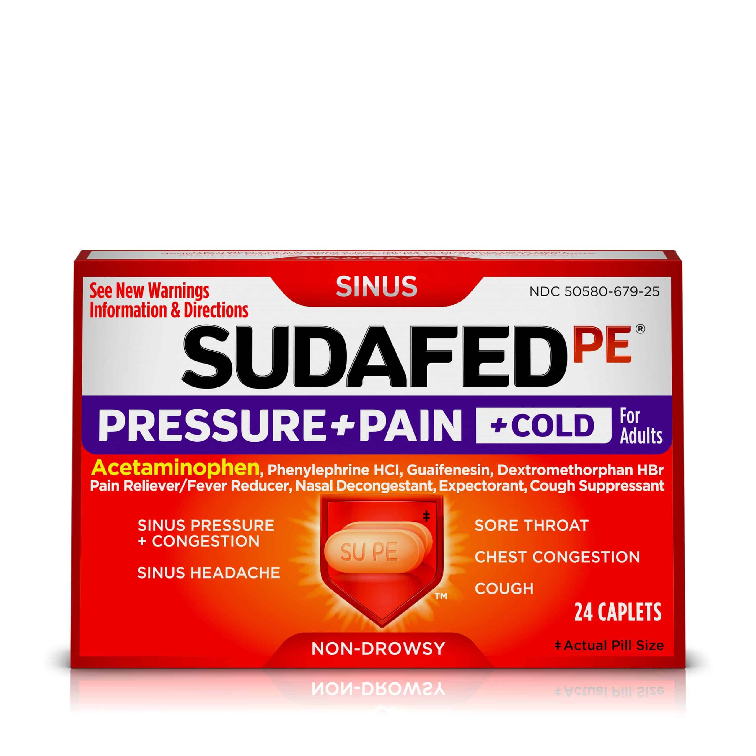 Sudafed PE Pressure + Pain + Cold Caplets, Sinus Congestion and Cold ...