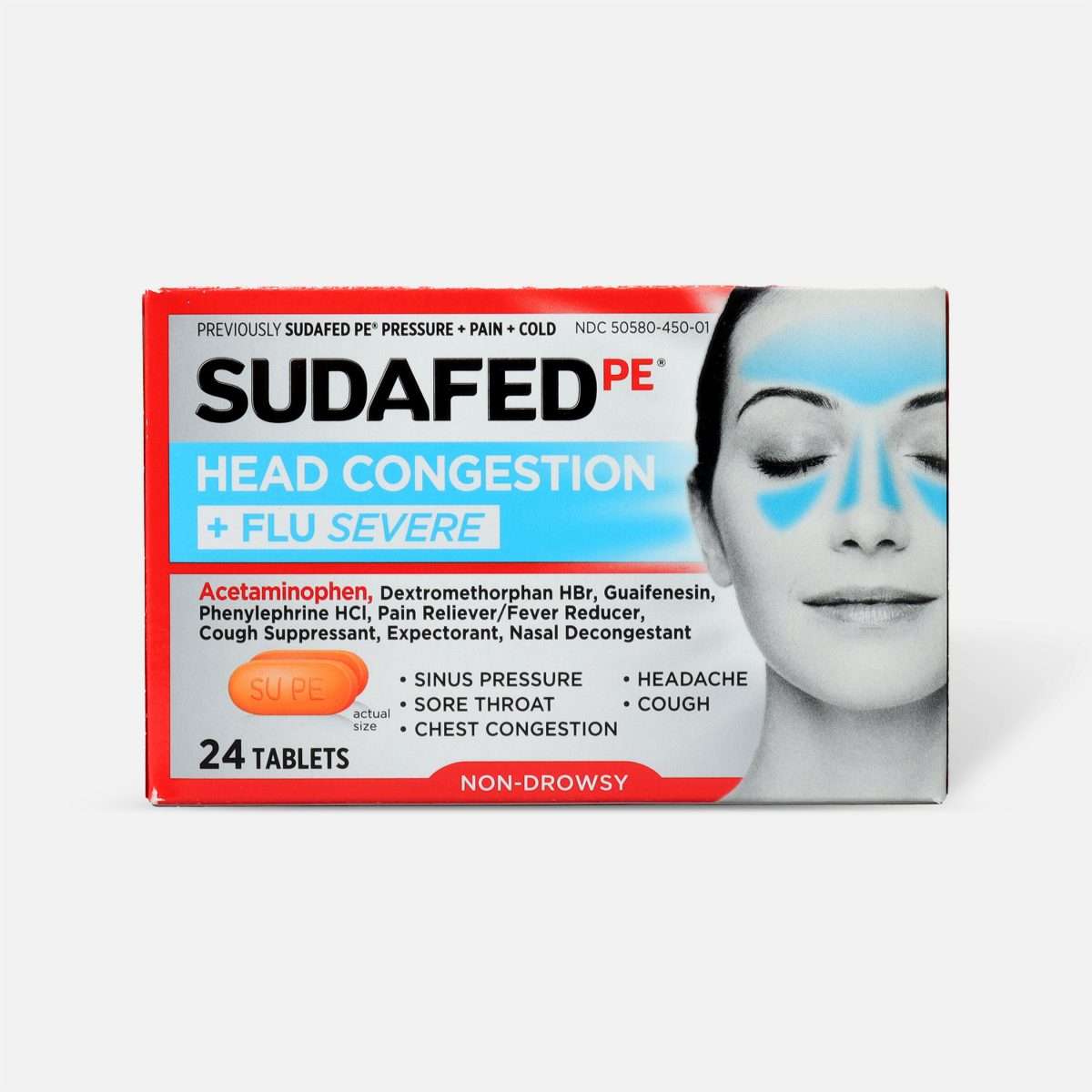 Sudafed PE Sinus Head Congestion + Flu Severe Non