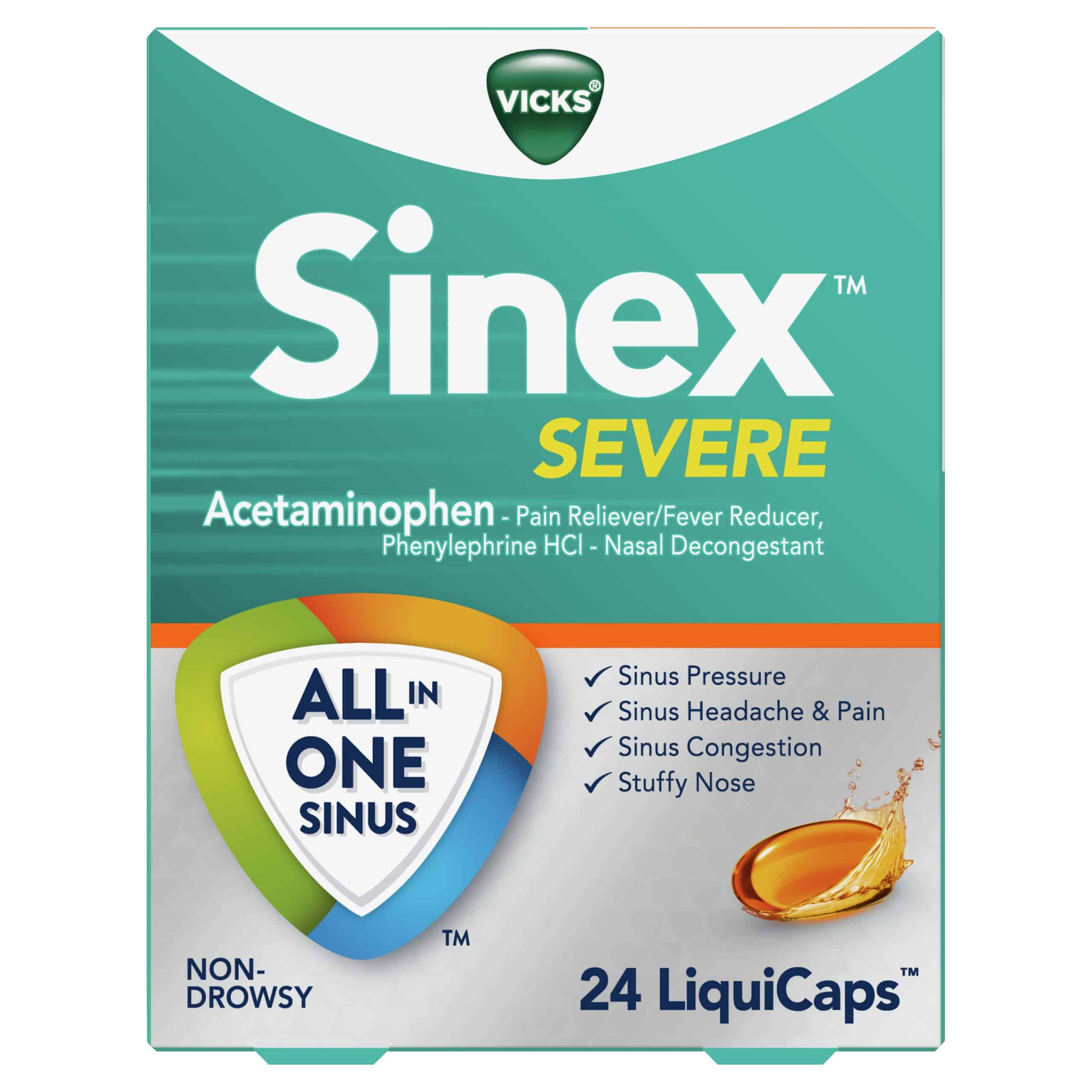 Vicks Sinex Severe Sinus Pressure, Pain, Congestion LiquiCaps, 24 ct ...
