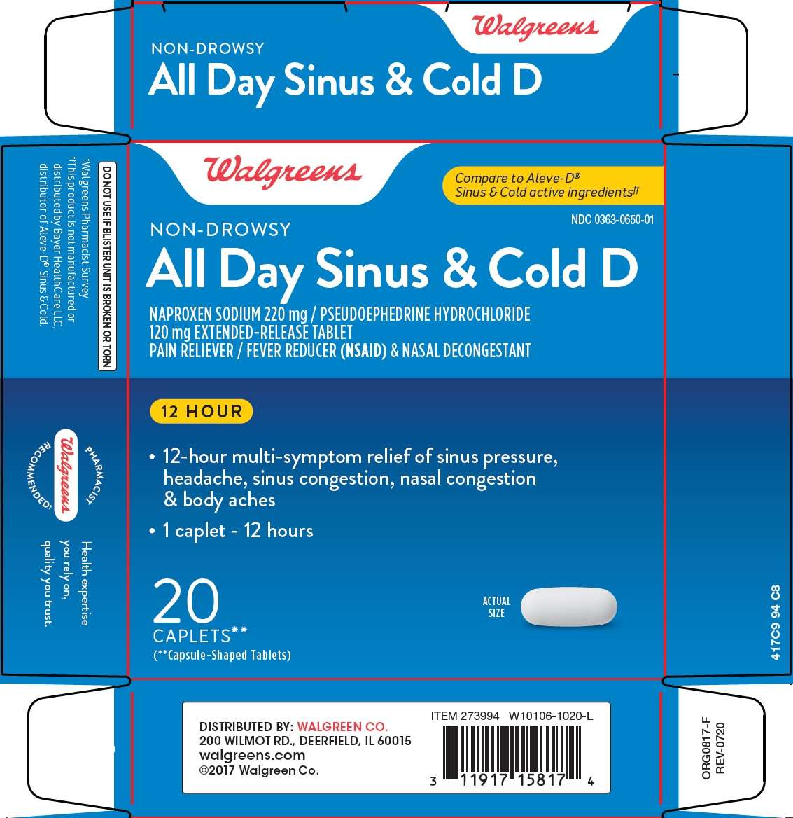 Walgreen Co. All Day Sinus &  Cold D Drug Facts